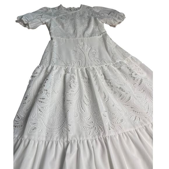 Shoshanna Midnight Bright White Eyelet Puff-Sleeve Maxi Dress Size 8 - Picture 13 of 16